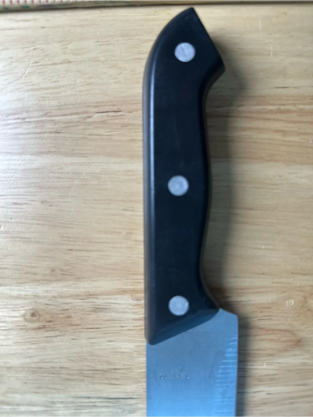 12.5” Stainless Chef Knife with Black Triple-Rivet Handle blade all thru wood